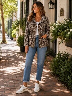 Caslon Leopard Print Utility Jacket | Animal Print Cinched Waist Safari Jacket